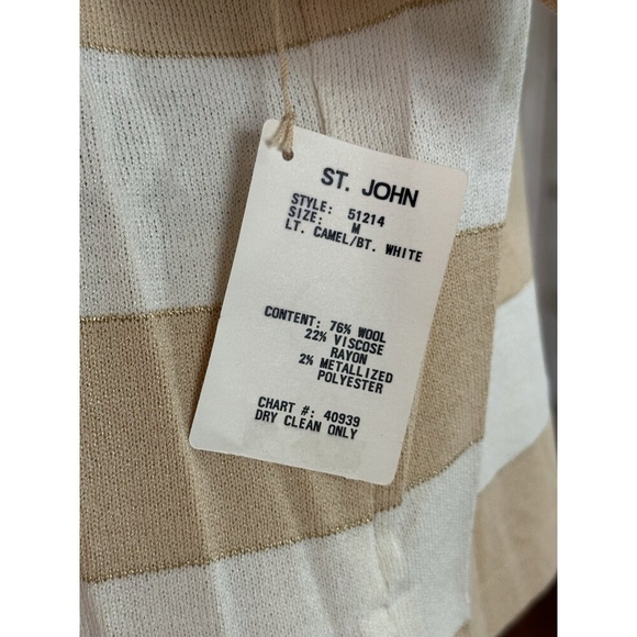 ST JOHN Collection Women Crew Neck Nautical Sweater Skirt Set Beige Stripe Knit - Picture 8 of 9